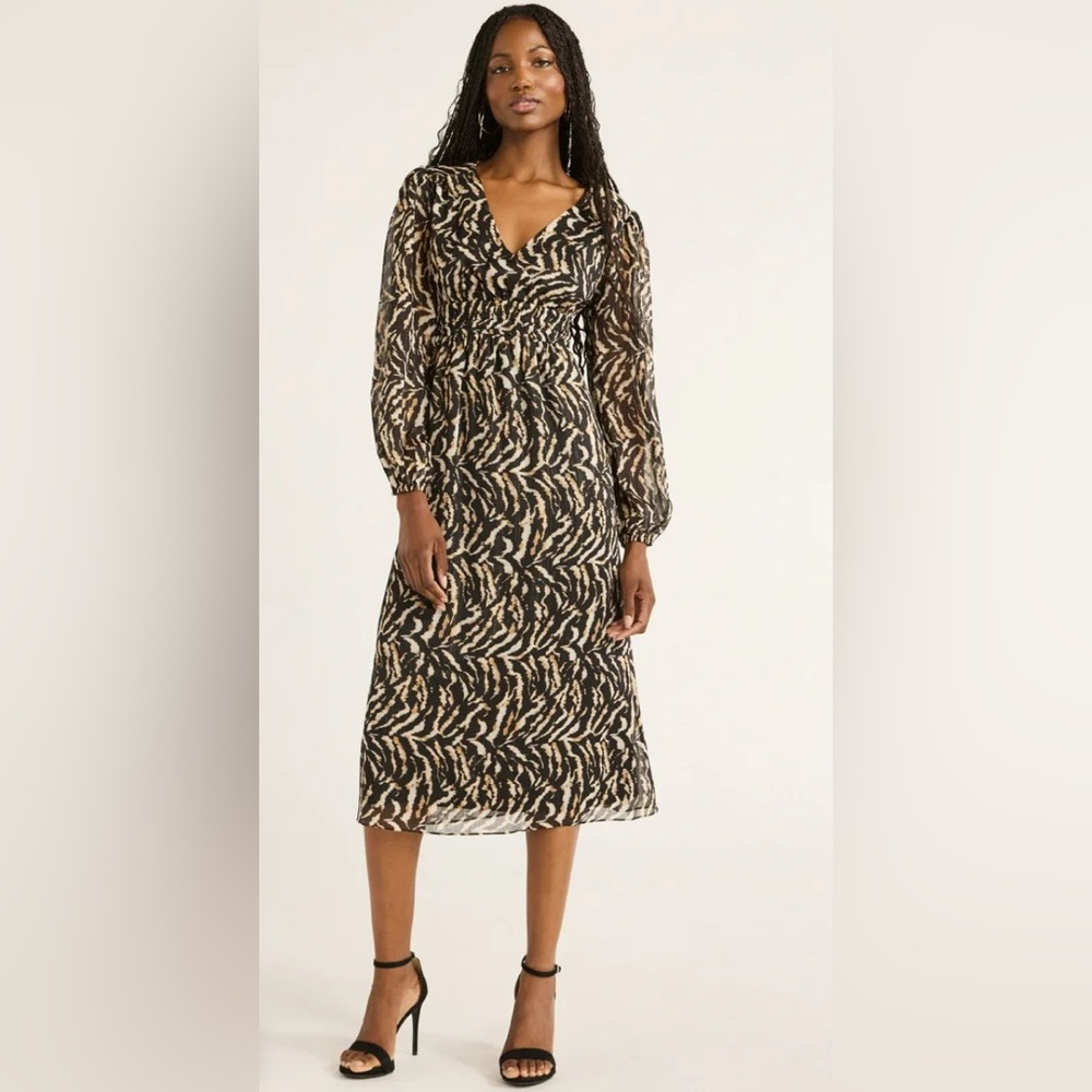 Empire Maxi Dress Abstract Animal Print - M (8-10) Mid Calf Length